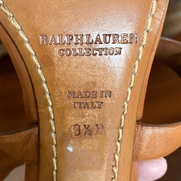 Ralph Lauren Collection Ankle Strap Sandals Made In Italy Size 9.5 Caramel Tan - Picture 4 of 11